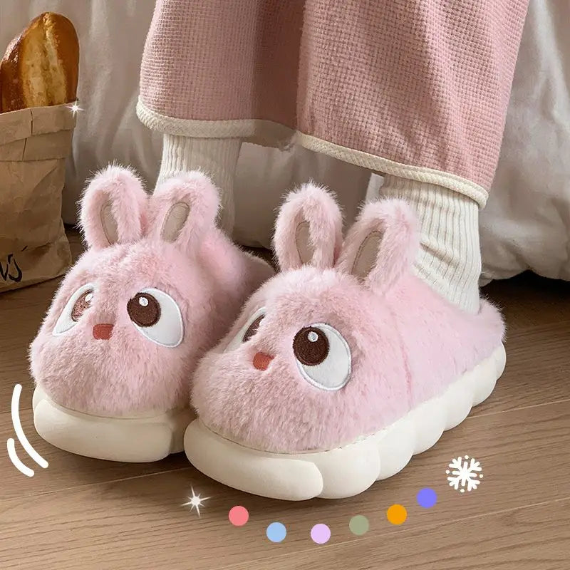 New white bunny slippers woman cute indoor shoes women rabbit ear furry slides winter home shoes ladies comfort fluffy slippers