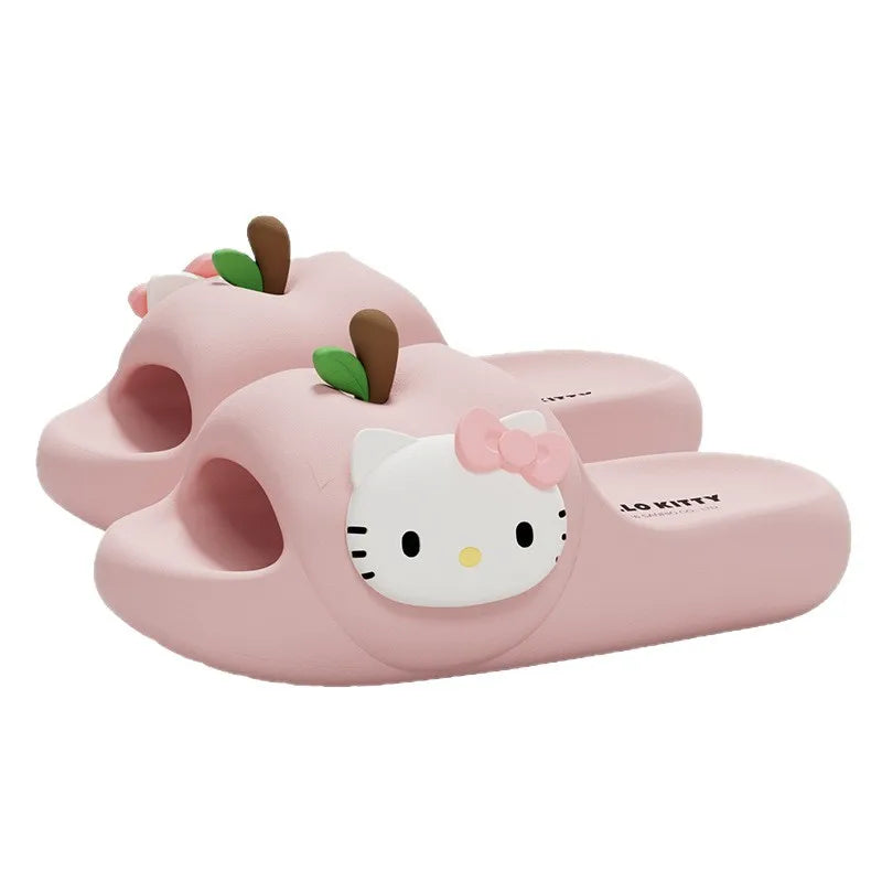 Women's Summer Slippers Anime Hello Kitty Sanrio Girls Cute Indoor Thick Bottom Outdoor Wear Anti Slip Soft Bottom Bath Slippers