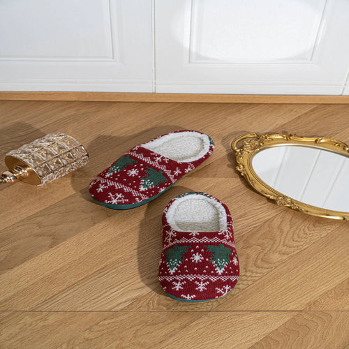 Men's Autumn/Winter Christmas Cotton Slippers with Christmas Tree Pattern New Home Indoor Cotton Slippers Warm Plush Dragging