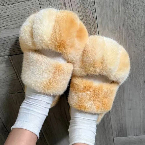 Kawaii Cat Paw Slippers Fashion Imitation of Otter Rabbit Hair Fluffy Slippers Women Comfort Flat Heel Plush House Warm Shoes