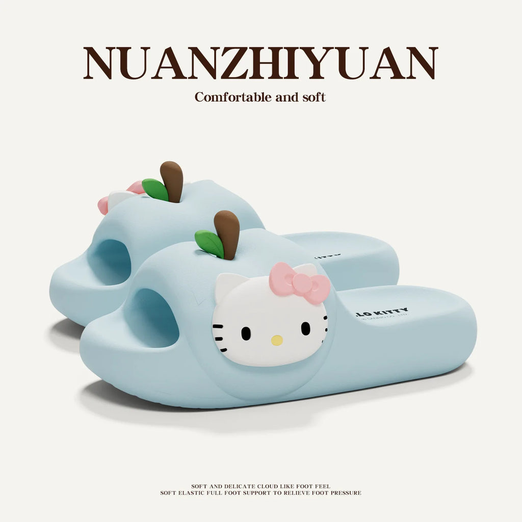 Women's Summer Slippers Anime Hello Kitty Sanrio Girls Cute Indoor Thick Bottom Outdoor Wear Anti Slip Soft Bottom Bath Slippers